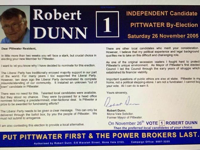 Robert Dunn's election pamphlet from 2005. Picture: Supplied.