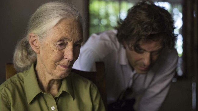 Jane Goodall and director Brett Morgan during production of <i>Jane</i> in Tanzania. Picture: National Geographic