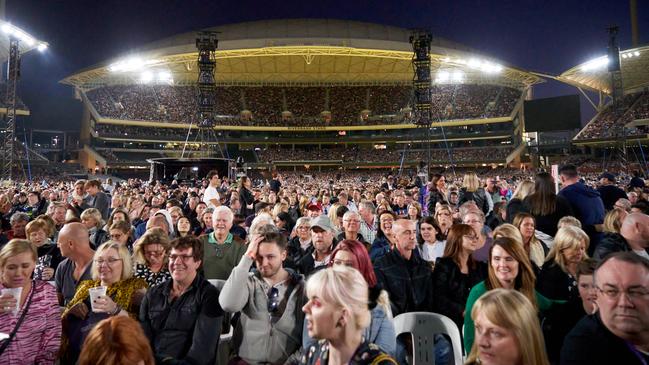 The crowd waiting to see Queen + Adam Lambert at Adelaide Oval. Picture: Matt Loxton