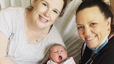 Jamie Springer and close friend and co-worker Jane Donaldson following the birth of her second daughter