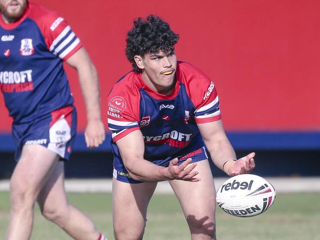 Runaway Bay’s Zane Lothian in the A-grade fixture between Runaway Bay and Tugun at the Kevin Bycroft fields.Picture: Glenn Campbell