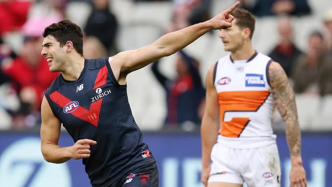 Christian Petracca celebrates a goal. Picture: Michael Klein