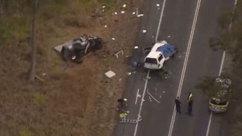 Two people are fighting for life after a horror crash on the Mount Lindesay Hwy at Cedar Vale. Picture: 7 News