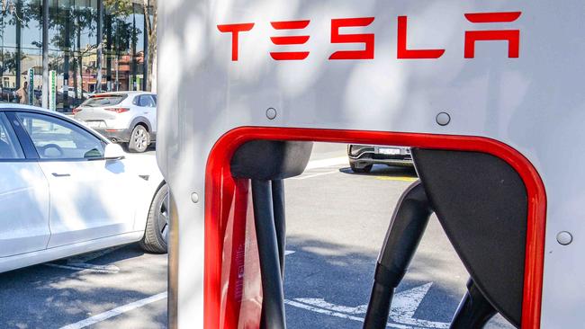 ADELAIDE, AUSTRALIA - NewsWire Photos MARCH 25, 2022: Tesla Supercharger charging station in Franklin St, Adelaide. Picture: NCA NewsWire / Brenton Edwards