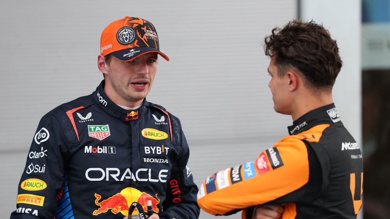 Netherlands driver Max Verstappen and McLaren’s Lando Norris. Photo by Thomas COEX / POOL / AFP