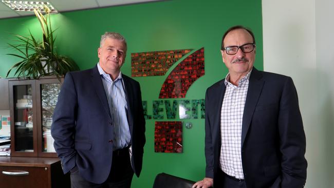 7 Eleven CEO Angus McKay (left), with chairman Michael Smith. Picture: David Geraghty.