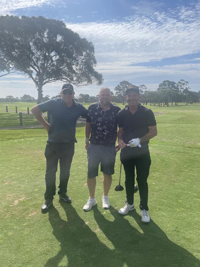 Quaid with Coryn Hall (middle) at Werribee Park Golf Club.