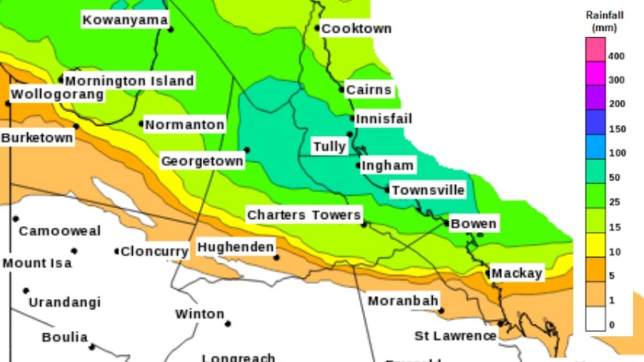 Expected rainfall for North Queensland on Tuesday. Picture: BOM.