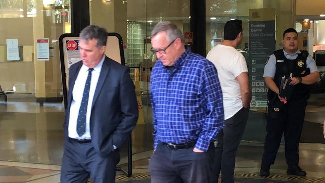 Thomas Arpad Meyer (right) leaves Downing Centre Local Court in May. He was sentenced for offensive behaviour in public on Friday. Picture: Supplied