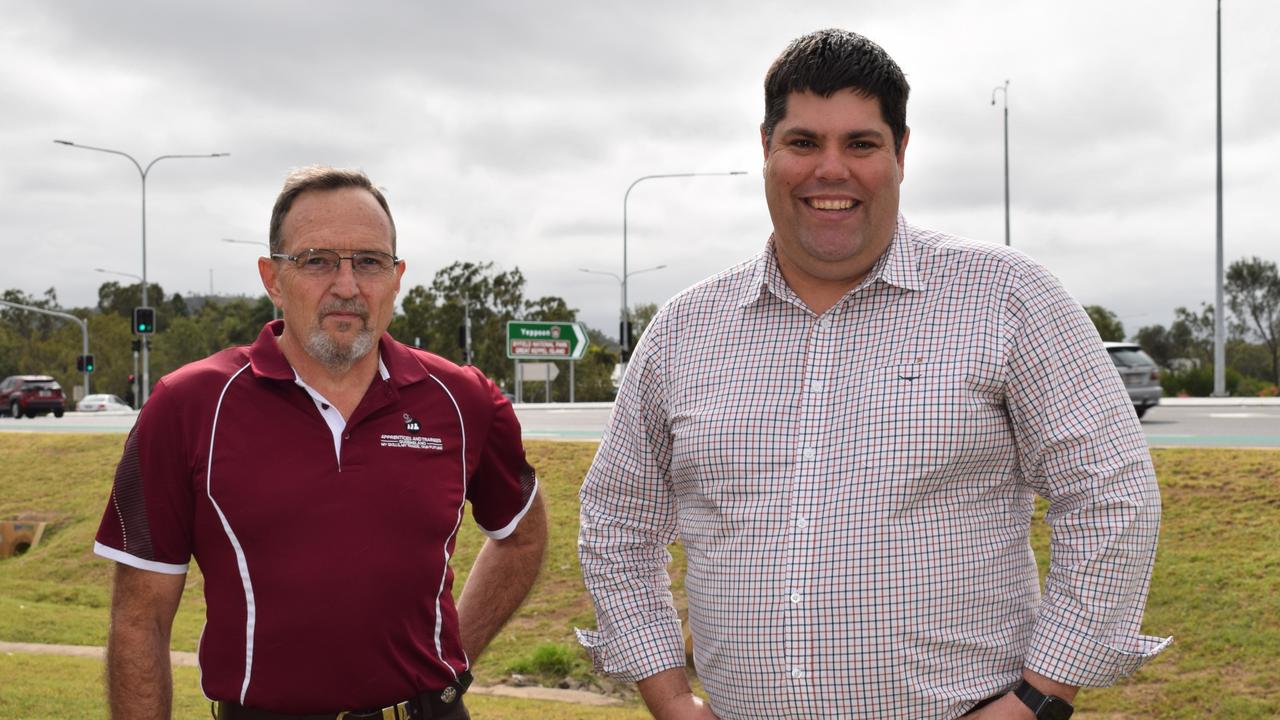 Apprentices and Trainees Queensland project manager David MacGlashan and Employment and Training Shadow Minister Brent Mickelberg. Picture: Aden Stokes