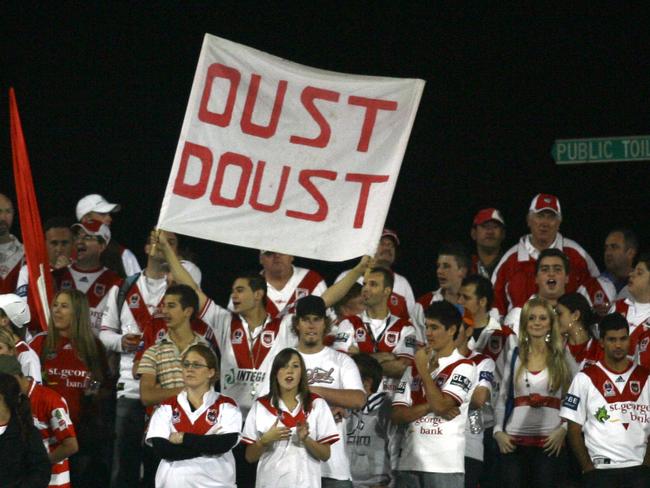 NRL round 8 St George Illawarra Dragons v Penrith Panthers at Oki Jubilee Stadium,Kogarah.Oust Doust banner.