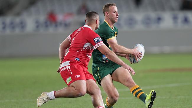 Sea Eagles skipper Daly Cherry-Evans in action for the Kangaroos against Tonga.. Picture: David Rowland/AAP.