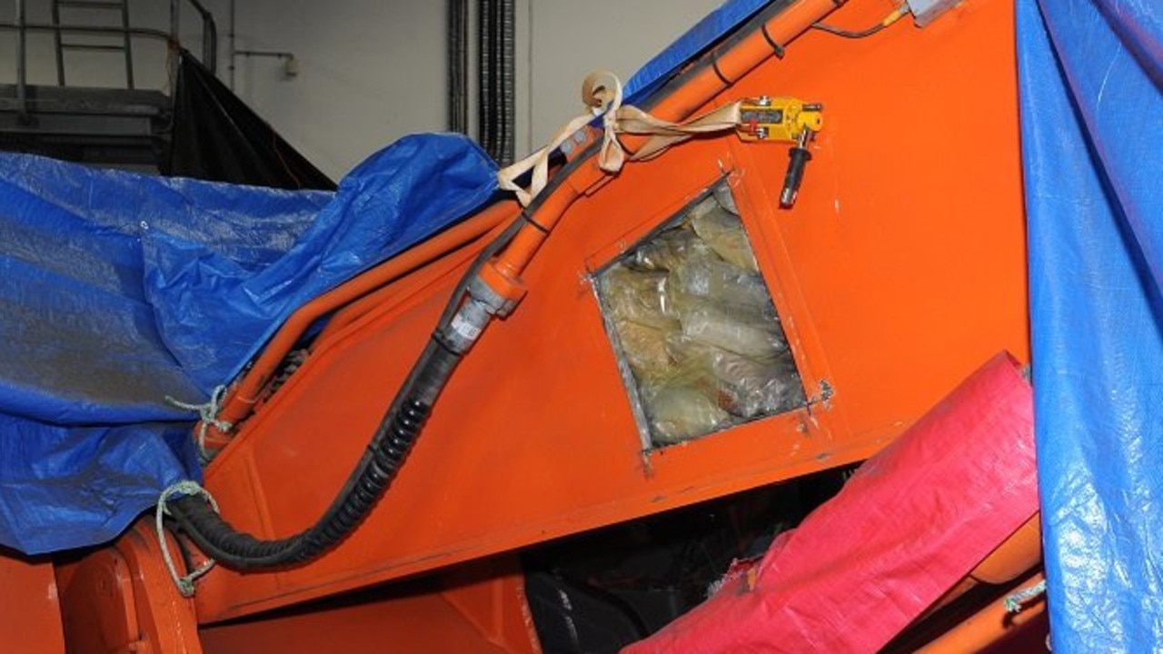 An x-ray at Brisbane International Airport uncovered 450kg of MDMA inside an excavator, transported from the UK. Picture: Supplied.