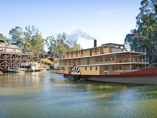 Artist impressions of the state-of-the-art paddlesteamer coined the ’PS Australian Star’, which will offer guests a unique stay, with 20 ensuite cabins, a fine dining restaurant and function space, along with a lounge and bars across two levels. Picture: Supplied.