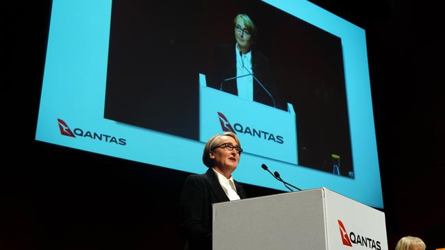 Qantas CEO Vanessa Hudson addresses the airline’s annual general meeting in Melbourne earlier this month. Picture: NCA NewsWire / Luis Ascui