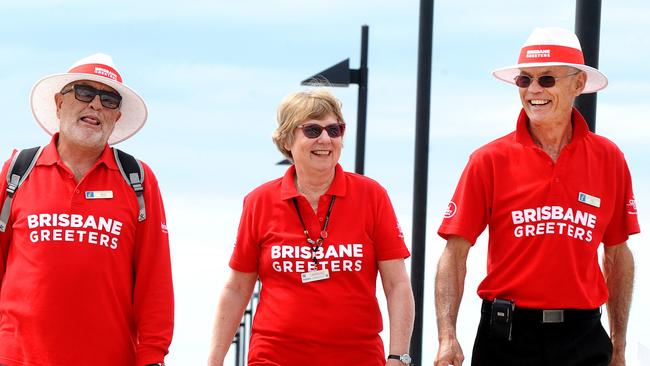 Wally Cowin, Marilyn Williams and Tom Williams. The Brisbane Greeters are fially coming to show off the best part of BrisbaneÕs - its bayside. Pic John Gass