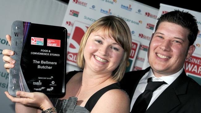 Bellmere butchers, Kristie and Josh Long with a business achievers award.