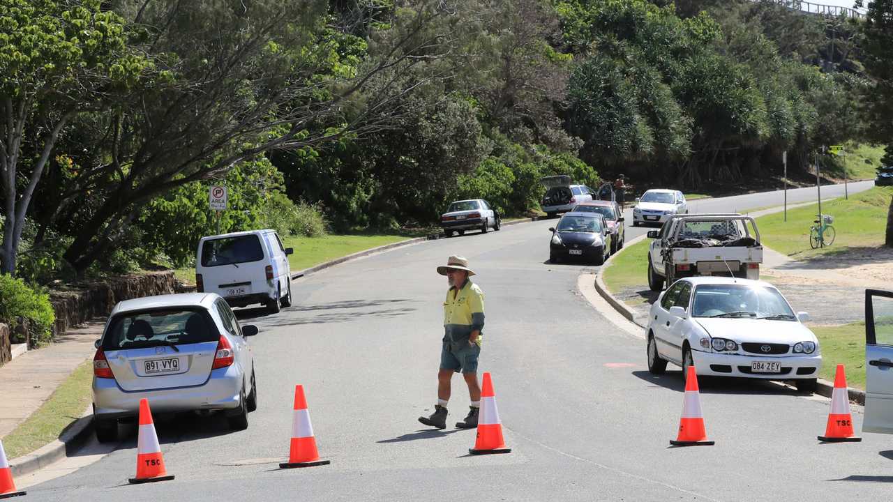 All entries to Duranbah Beach Tweed Heads have been blocked by Tweed Shire Council with concrete barriers closing all carparks around the beach.Photo: Scott Powick Newscorp. Picture: Scott Powick