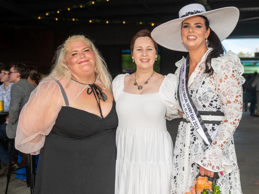 Krissy Mulder, Miki Ponting-Boyd and Amanda Katsadoros at NQ Classic Derby Day Mackay Turf Club Saturday 30 September 2023 Picture: Michaela Harlow