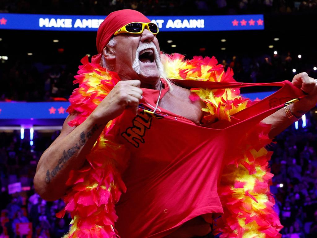 Long-time Trump supporter Hulk Hogan told the crowd “I don’t see no stinkin’ Nazis in here”. Picture: Anna Moneymaker / Getty Images via AFP