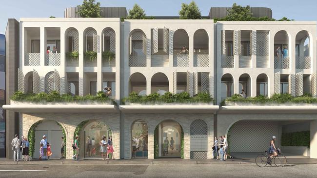 An artist's impression of a proposed shop-top apartment redevelopment of a backpacker's hostel in Raglan St, Manly. The site used to accommodate Manly’s first ambulance station. Picture: Supplied