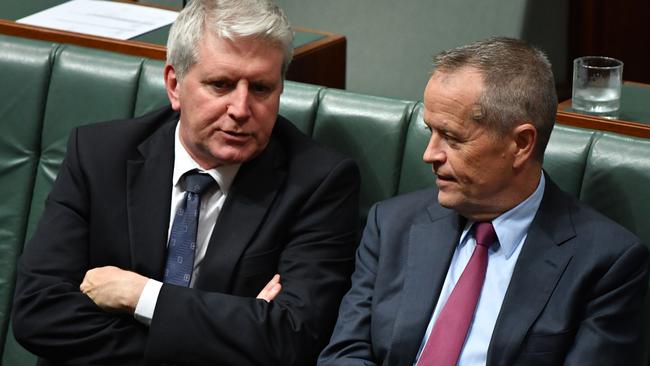 Brendan O'Connor with Bill Shortenin parliament. Picture: AAP.