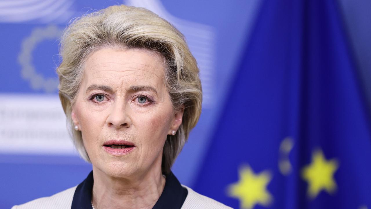 European Commission President Ursula von der Leyen speaks during a press statement on Russia's attack on Ukraine. Picture: AFP