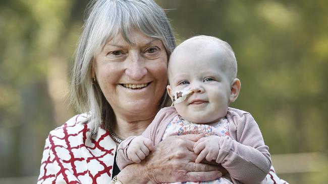 Christine and Finley celebrate 90 years of the RCH. Picture: David Caird