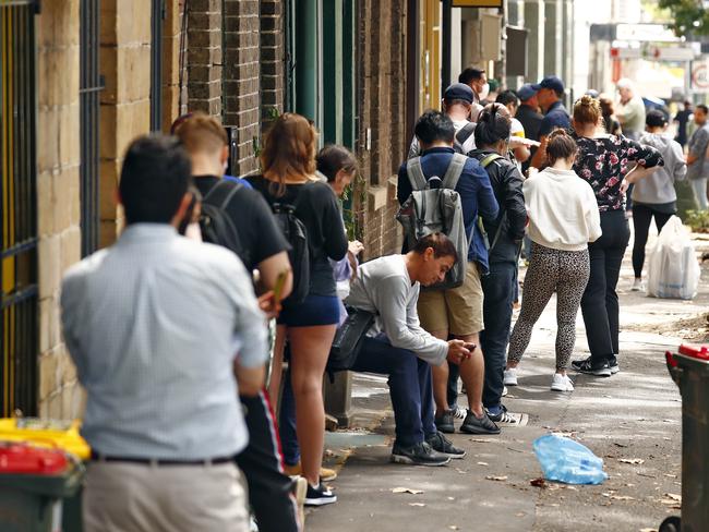 Lines of unemployed people outside Centrelink. Picture: Sam Ruttyn