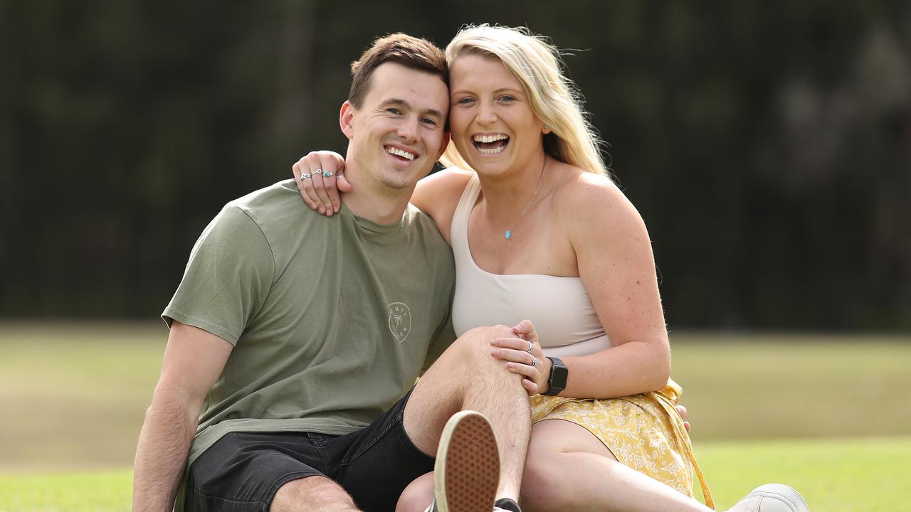 Sarah Bonnici and Nathan Hill have traded backpacking for buying a home. Picture: Brett Costello