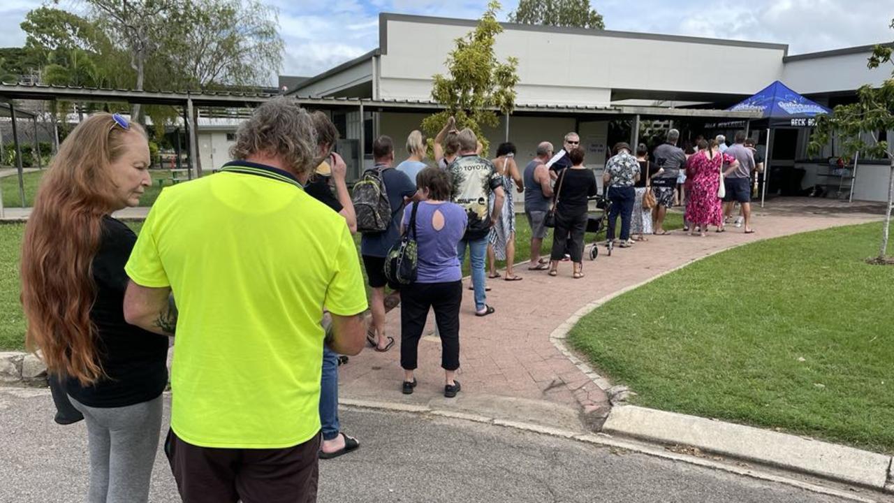 Residents in queue at Thuringowa State High School on election day. Picture: Chris Burns