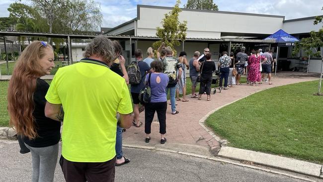 Residents in queue at Thuringowa State High School on election day. Picture: Chris Burns