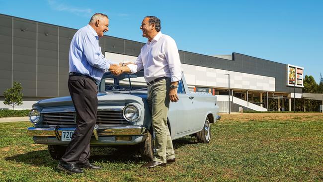 Tony Perich, left, and Arnold Vitocco at Narellan Town Centre. Picture: Nic Walker