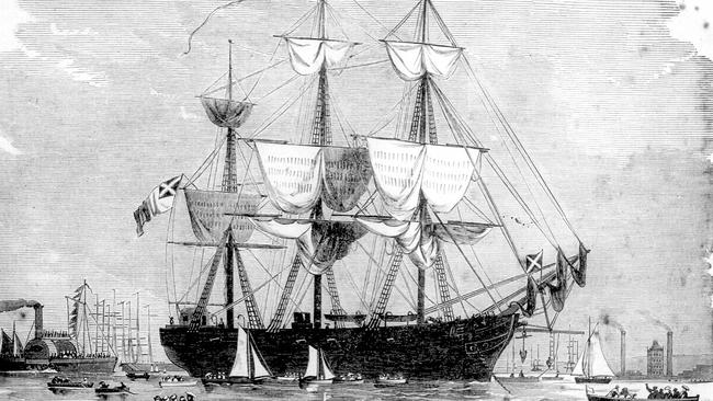 A drawing of Confederate ship CSS Shenandoah at anchor in Port Phillip Bay in 1865.