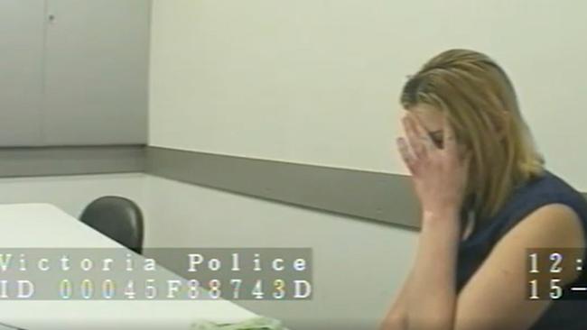 A screenshot from a video of Biannca Edmunds being interviewed by police.