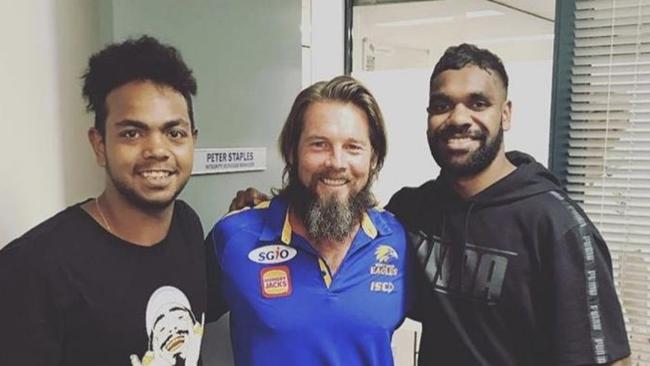 Eagles players Willie Rioli and Liam Ryan with former star Ben Cousins. Picture: Instagram /wjrioli17