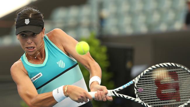 Australia’s Ajla Tomljanovic in action against Kazakstan’s Yulia Putintseva at the 2020 Adelaide International at Memorial Drive. Picture: Paul Kane/Getty Images