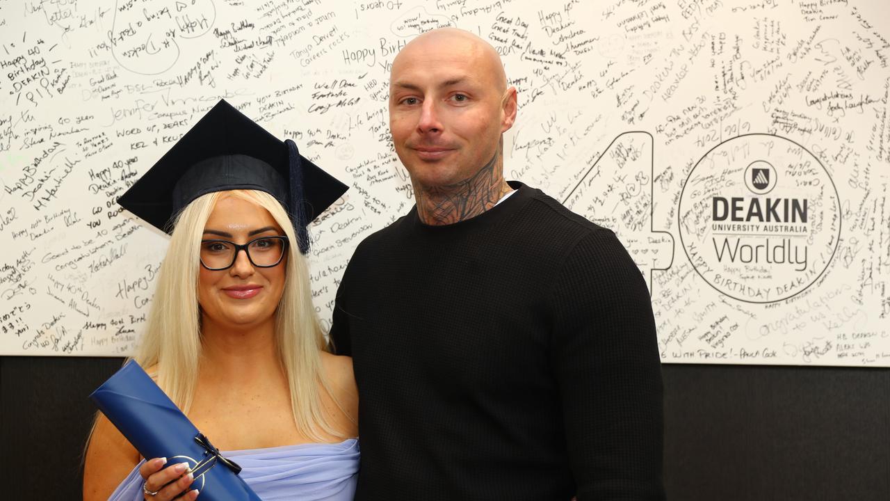 Deakin University graduate Andrea Woulfe and husband Shane. Picture: Alison Wynd