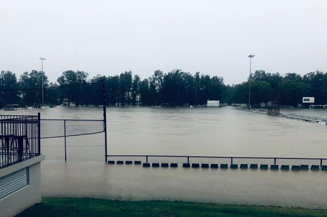 Flooding at the Gold Coast Knights Football Club grounds at Carrara. Picture: Supplied