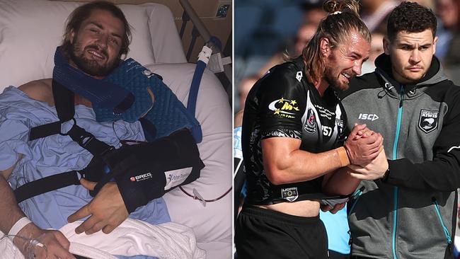 Kieran Foran in hospital on Wednesday night following shoulder surgery.