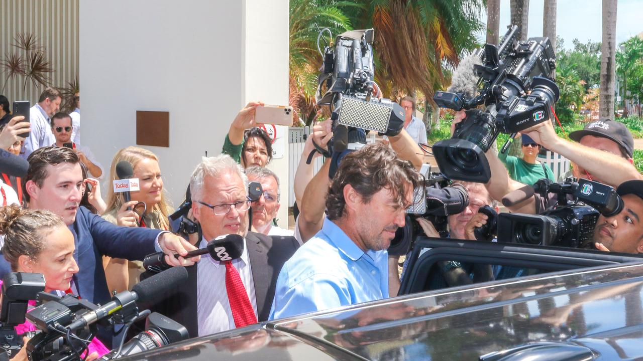 Matt Wright after attending Darwin Local Court on charges linked to the death of his Outback Wrangler co-star Chris ‘Willow’ Wilson. Picture: Glenn Campbell