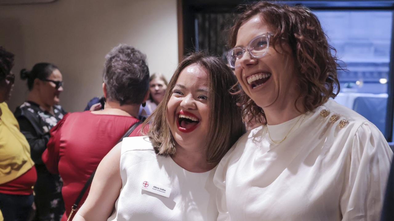 Social Services Minister Amanda Rishworth with Olivia Sidhu, a health ambassador for Down syndrome Australia who is part of Australia's delegation at the UN conference in New York. Picture: Supplied