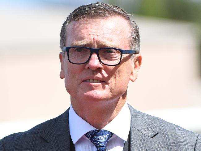 Trainer of Alligator Blood, David Vandyke is seen arriving during the 2020 All-Star Mile at Caulfield Racecourse in Melbourne, Saturday, March 14, 2020. (AAP Image/Vince Caligiuri) NO ARCHIVING, EDITORIAL USE ONLY
