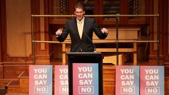 Cory Bernardi speaking at the Coalition for Marriage, "It's OK to say No" event at Adelaide Town Hall. (AAP Image/MATT LOXTON)