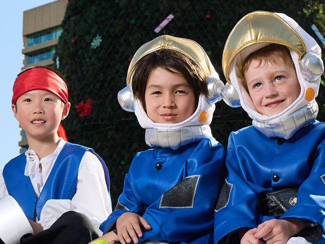 Jason Xiao, 8, Naoto AdamÃ¢â¬â¢s, 8, and Angus Richard, 6 in Adelaide, ahead of the National Christmas Pageant, Friday, Nov. 4, 2022. Picture: MATT LOXTON