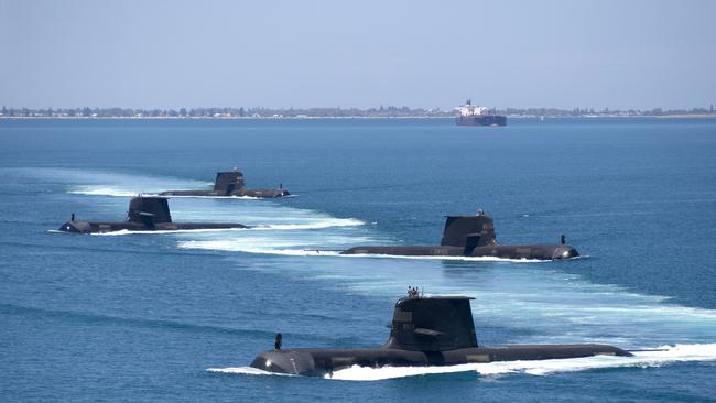 Australia’s new submarines will replace the Collins Class vessels, seen here in Cockburn Sound, Western Australia. Picture: RAN