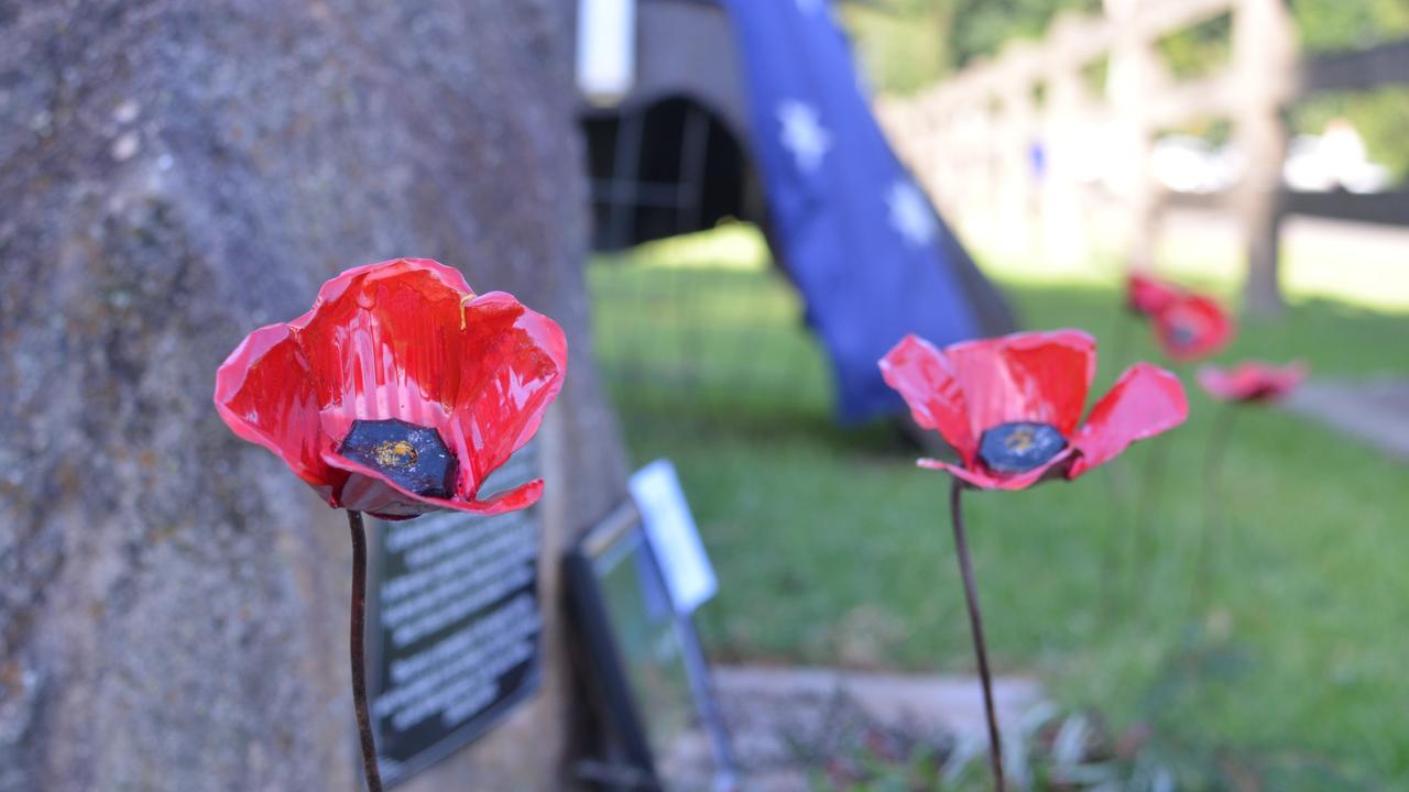 Poppies adorned the memorial at the Bunya Mountains 2016 Anzac Day service.