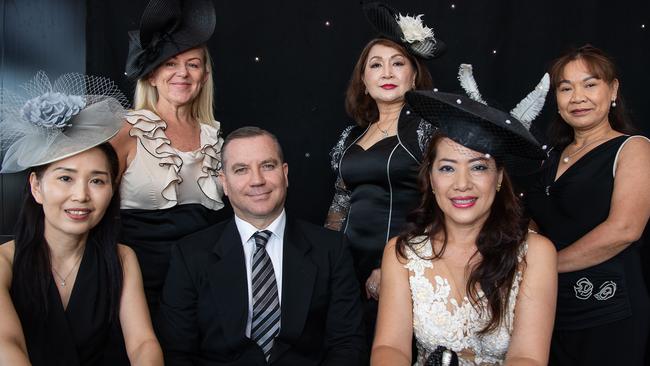 Coco chan, Ross Newell, They Fong, Hien Nguyen, Hien D Nguyen and Emma Steele at the 2023 Darwin Derby day. Picture: Pema Tamang Pakhrin