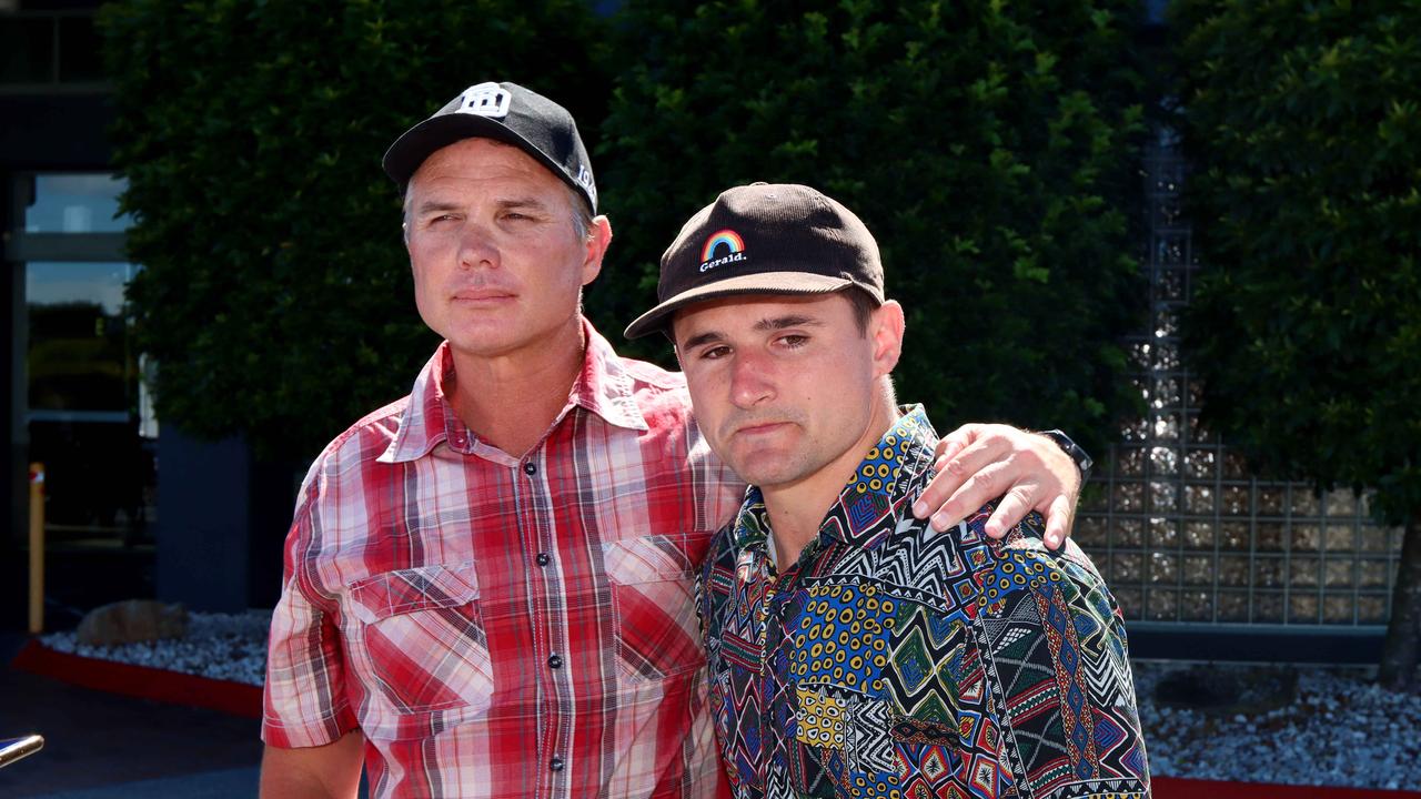 Redcliffe coach Scott Murray and captain Cameron Cullen were among those who farewelled Liam Hampson. Picture: David Clark