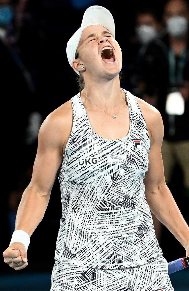 Ashleigh Barty of Australia celebrates match point